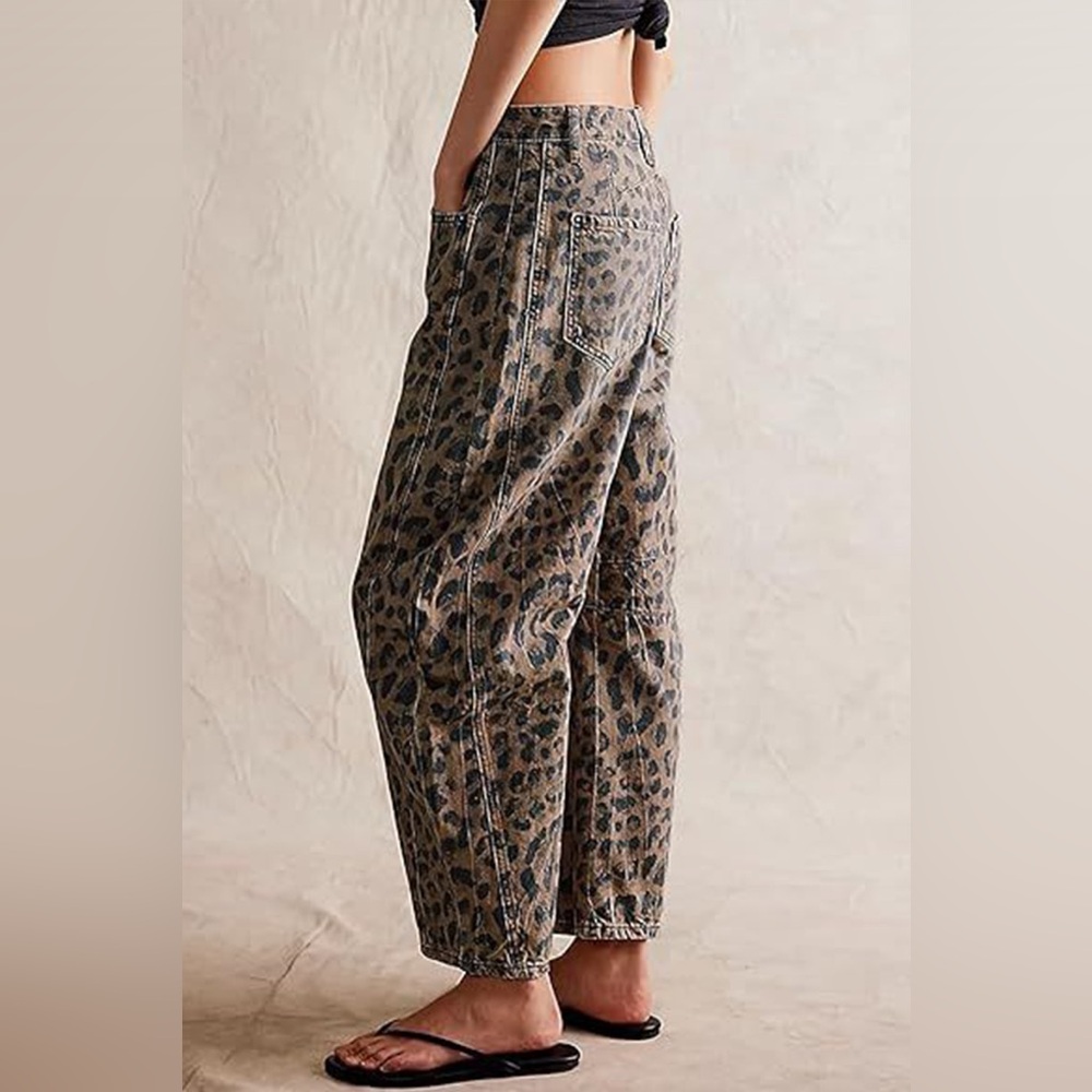 SOLD🥳NEW BARREL Y2K | SZ S | High Rise Slouchy Ankle Cropped Denim Leopard Jeans - Picture 3 of 11